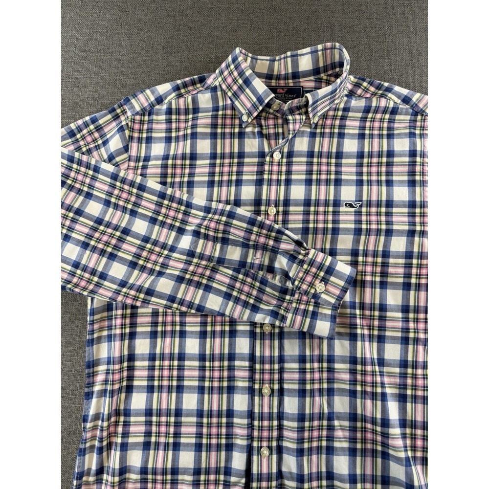 Vineyard Vines Slim Fit Whale Shirt Men's‎ Medium Blue Pink Plaid Button Down